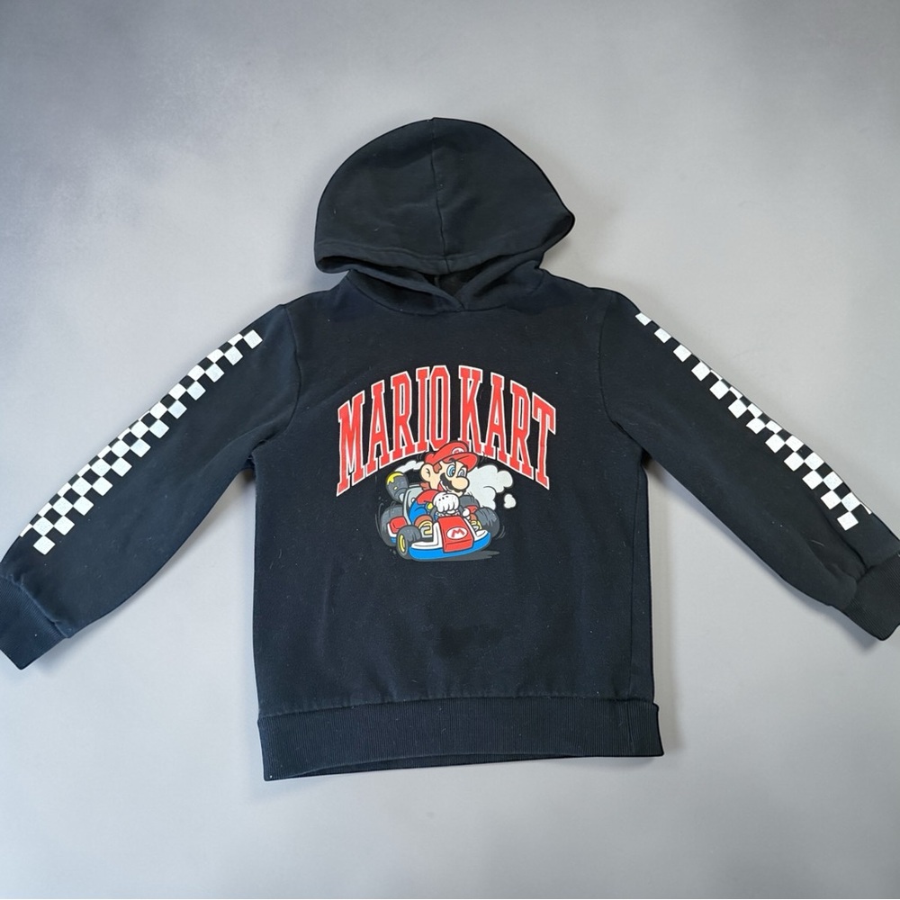 Mario Kart Hoodie Youth Size 8 Black Nintendo Racing Graphic